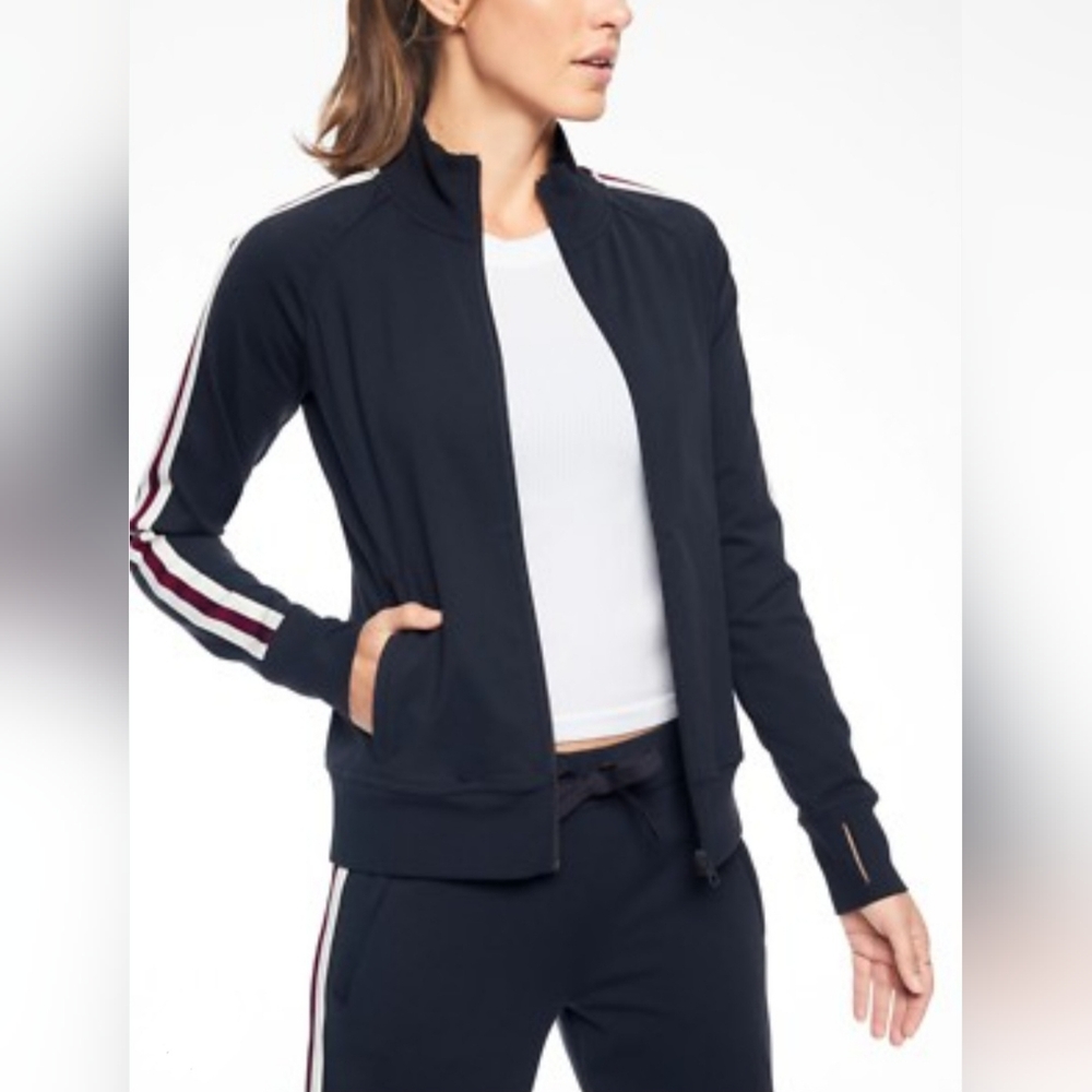 Athleta Circa Track Jacket Navy Stripe Athletic Jacket